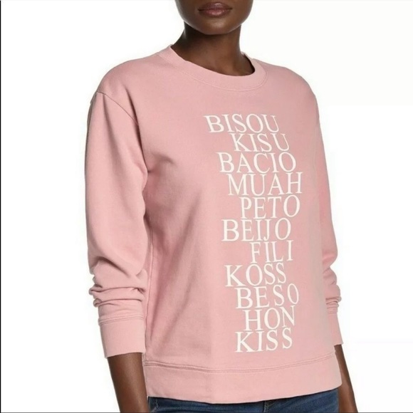 J. Crew Factory Tops - J. Crew‎ Factory Kiss Sweatshirt Pink Graphic Top Crew Neck Cozy French Small